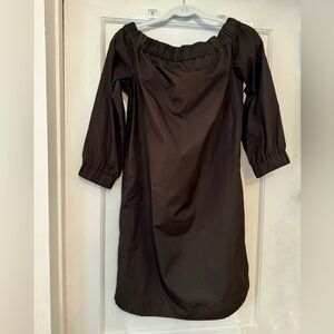 Dark espresso brown Akris Punto cotton off-shoulder dress, size US 8 / FR 40